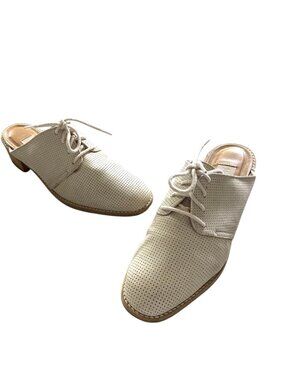 Ipanema Suede Leather Oxford Mules Cream Size 6 Neutral Preppy Academia Coastal